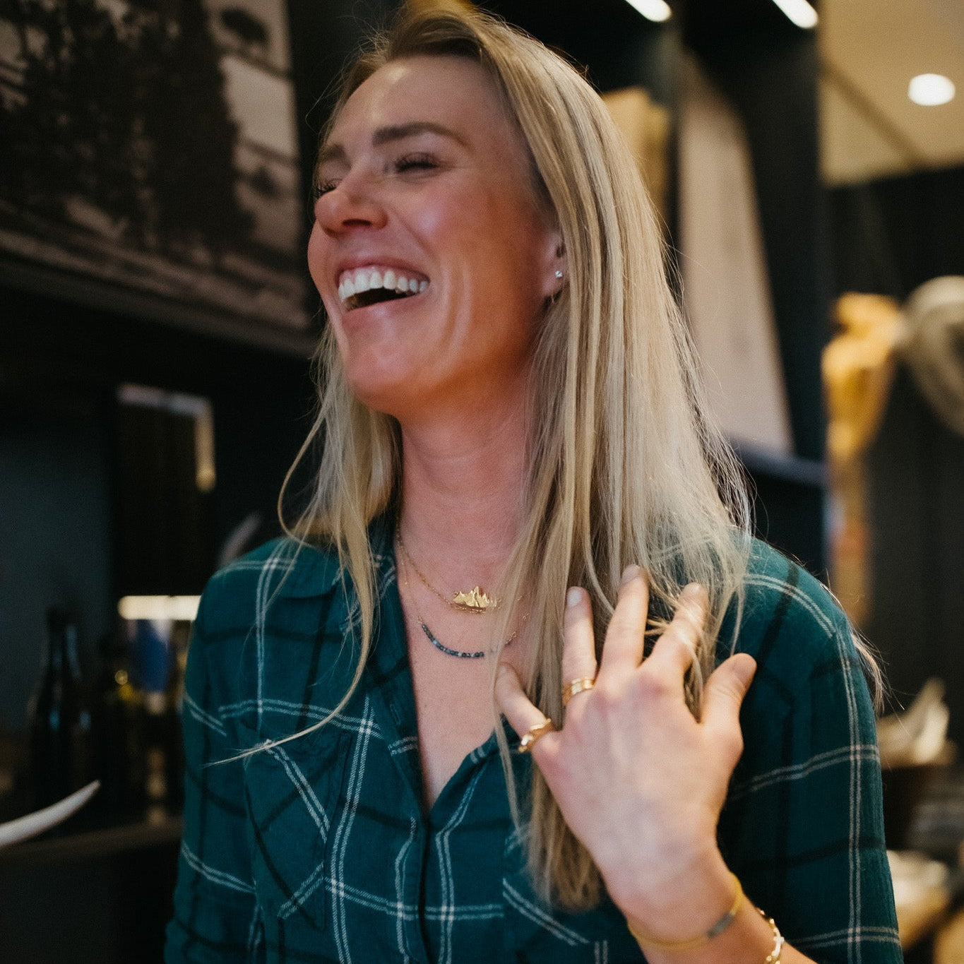 Gold vermeil Teton I necklace worn with casual outfit