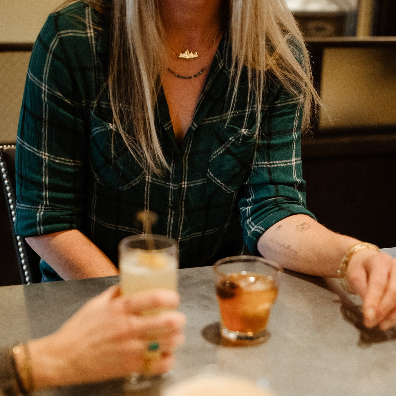 Gold vermeil Teton I necklace worn with casual outfit