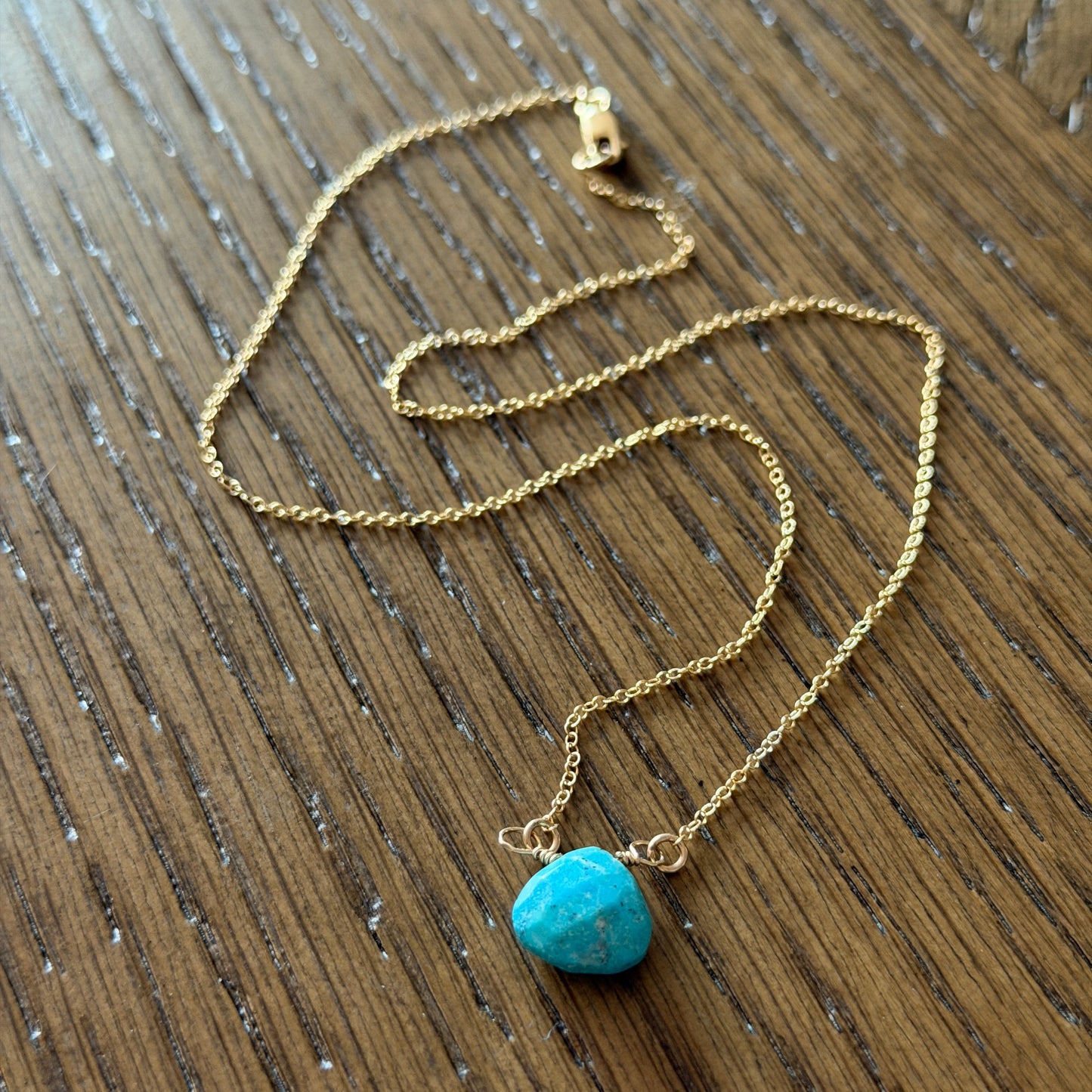 Turquoise briolette necklace wire-wrapped in 14k gold-filled, handcrafted minimalist pendant necklace, Stone + Salt Jewelry