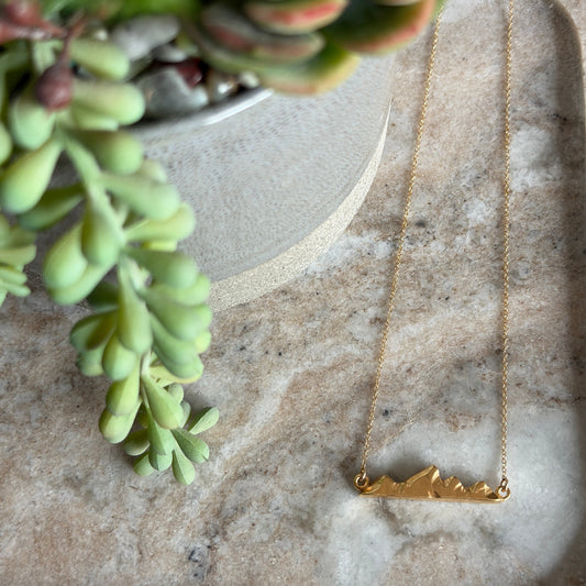 Gold Vermeil Teton Necklace- Medium on stone with a succulent