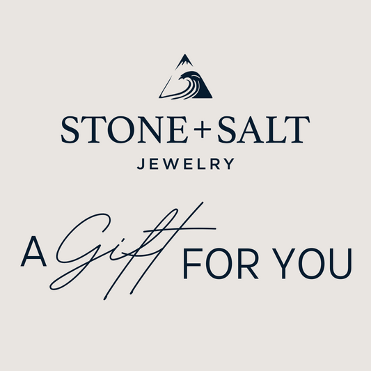 Stone + Salt Jewelry gift card design on a light gray background